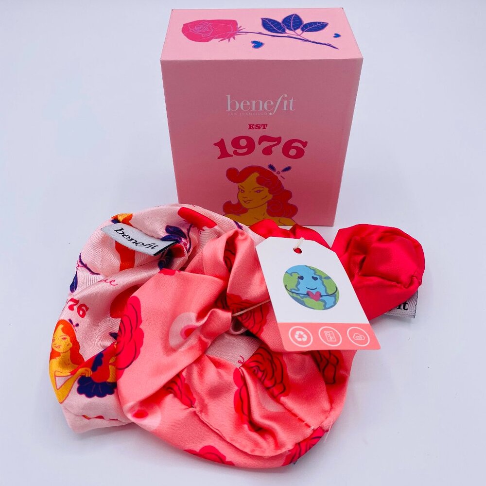 Benefit Scrunchie Set, Pink Red Floral Rosie Limited Edition,Elegant Box,3pc,NEW